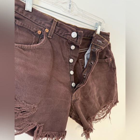 Vintage Y2K Levi's 501 Brown Distressed Jean Shorts Womens Sz 12 W32in Grunge - Picture 4 of 15